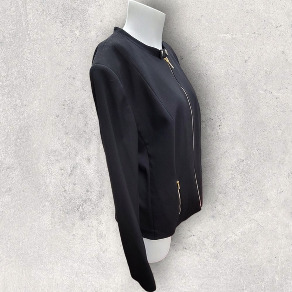 Calvin Klein sleek/chic moto jacket     w/edgy exposed zipper details.   Sz 16 - Picture 6 of 14